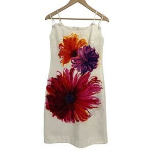 Vintage Alice Of California White Bold Graphic Floral Dress Small Double Strap
